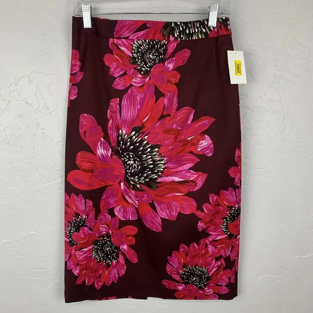 Trina Turk Skirt Set Womens Top 6 Skirt 4 Burgundy Pink Floral Pencil Made USA